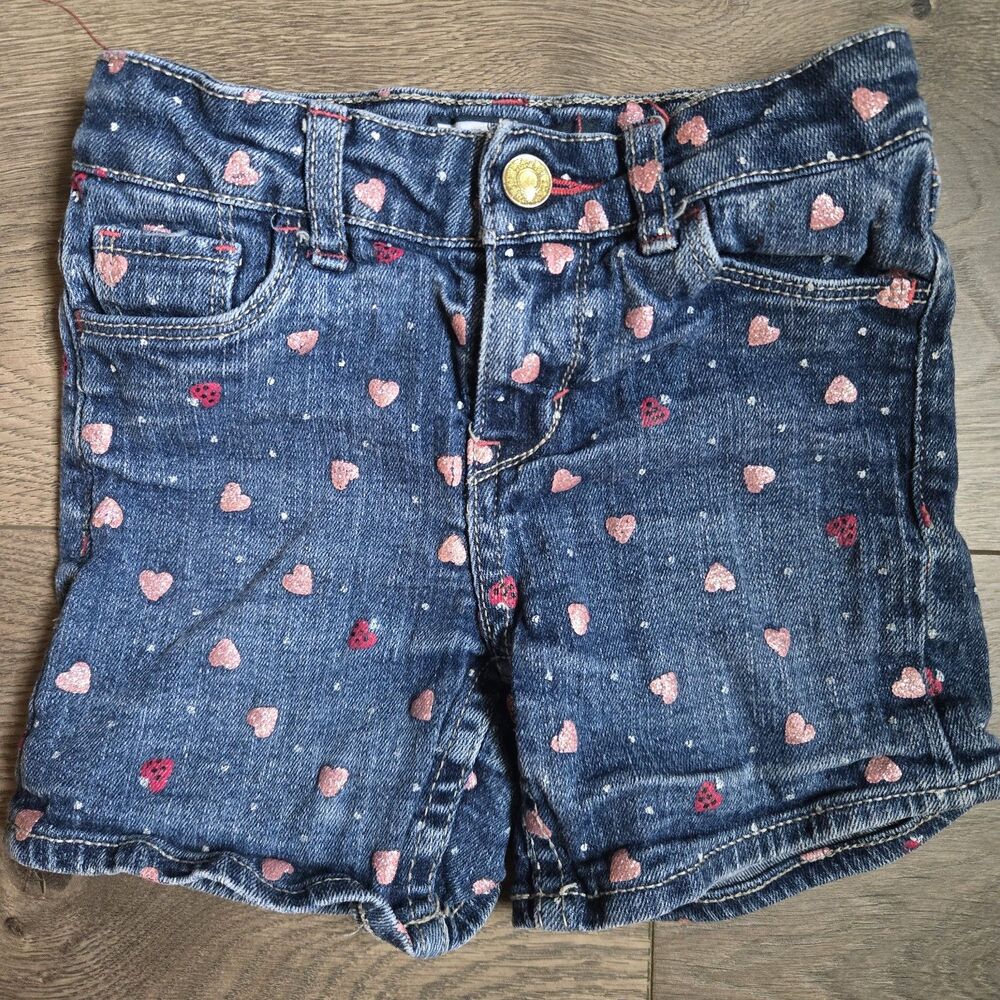 Levi's Girls Size 5 Denim Shorts Pink Glitter Heart Strawberry Kidcore Y2K